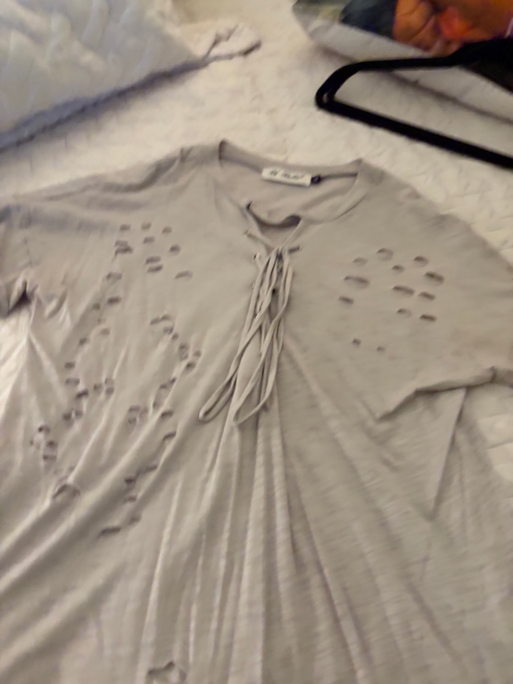 La Belle Lace-Up Distressed Tunic - Light Gray